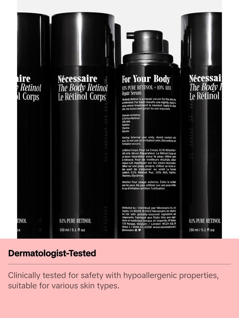 Nécessaire - The Body Retinol. Retinol Repair Serum + Retinol Body Lotion In One. Crepey Skin Treatment. Wrinkle + Line Prevention. 0.1% Pure Retinol + 10% AHA. 5.1 oz