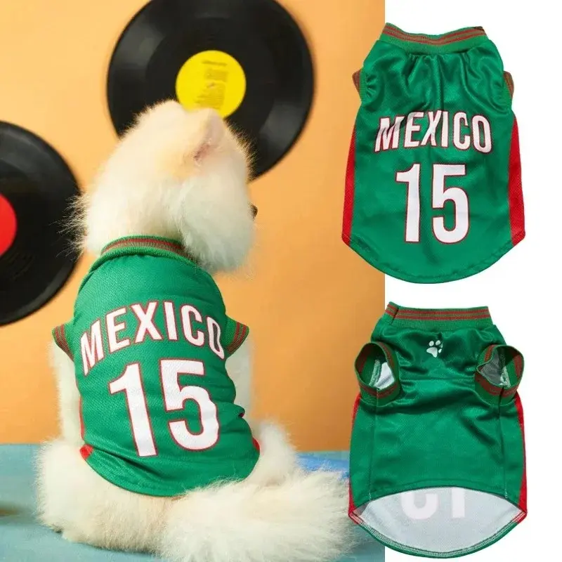 Pet Soccer Jersey - Mesh Fabric Dog & Cat Sports Shirt, Cooling Wear Puppy Clothes with Football Look for Small, Medium, Large Pets