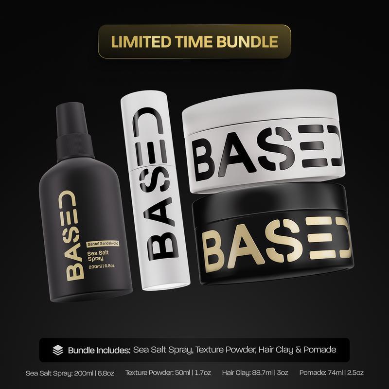 BASED Ultimate Straight/Wavy Hair Styling Bundle | Texture Powder, Clay, Pomade, Sea Salt | BASED Bodyworks | Premium Non-Toxic
