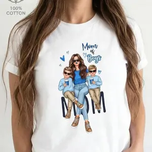 Cotton Short Sleeve T-Shirt Mom of Girls Cartoon Printed T-Shirt, Y2K Style, Short Sleeve, Crew Neck, Polyester, Mother'S Day Gift Durable stitching for long lasting use