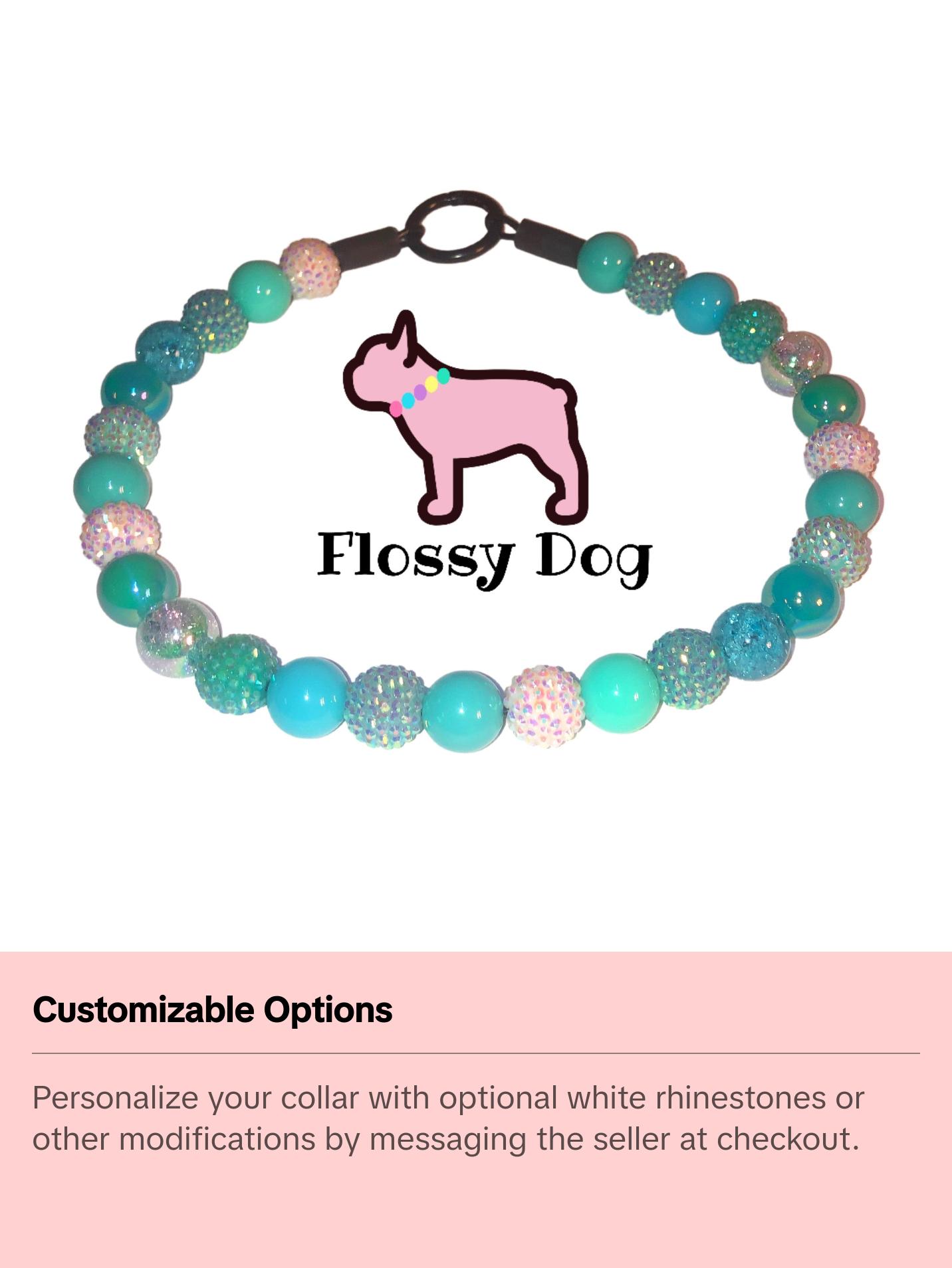 Tiffany Blue Beaded Dog Collar | Durable Dog Necklace | Custom Puppy Rhinestone Pearls | Turquoise Bead Collar for Pets | Dog Jewelry