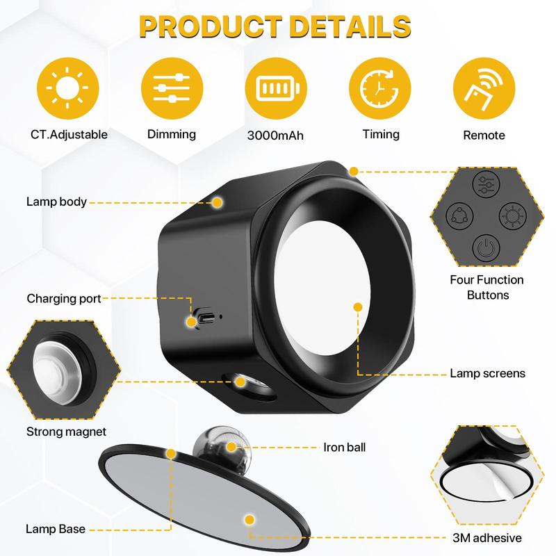 HYPERLITE  Wireless Wall Lamp Magnetic Rechargeable RGB Light Remote Button Control Adjustable Night Light Book Lights for Bedroom Living Room Kids Study Display Wall Hallway Kitchen Stair Basement,Jumpstart newyear