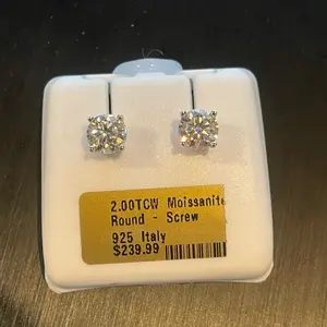 2.00TCW VVS1 MOISSANITE ROUND BRILLIANT STUDS - SCREW BACKS 925 Sterling Silver!!