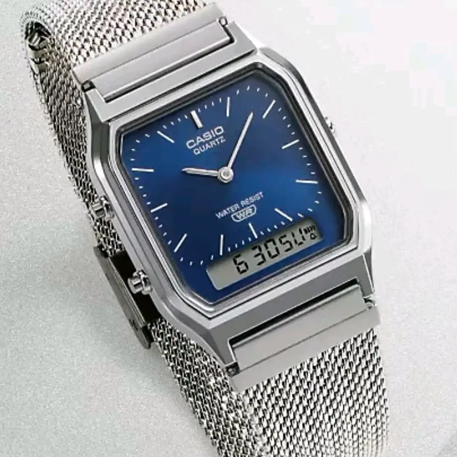AQ230EM-2A New Casio Vintage Mesh bracelet Ana/digi men' s watch " new Elegent style"