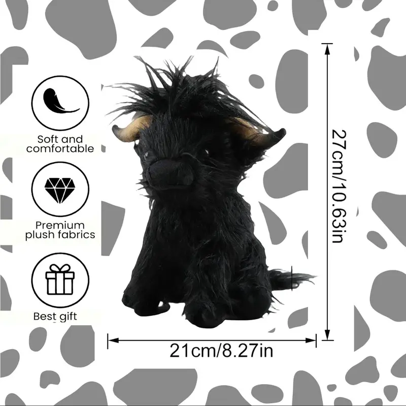 Realistic Highland Cow Plush Toy, Soft Scottish Cattle Stuffed Animal, 1-Count Cute Stuffed Animal, Soft Artificial Plush Toy, Highland cow Plush Toy Soft Cuddly Stuffed Animal for Kids, Perfect Birthday Gift, Stress Relief, Graduation Toy,