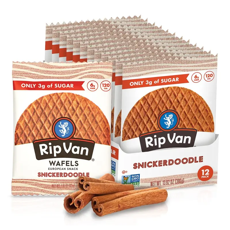 Snickerdoodle Stroopwafels, Healthy Snacks, Non-GMO, Keto Friendly, Office Snacks, Low Sugar (3g), Low Calorie, 12 Pack