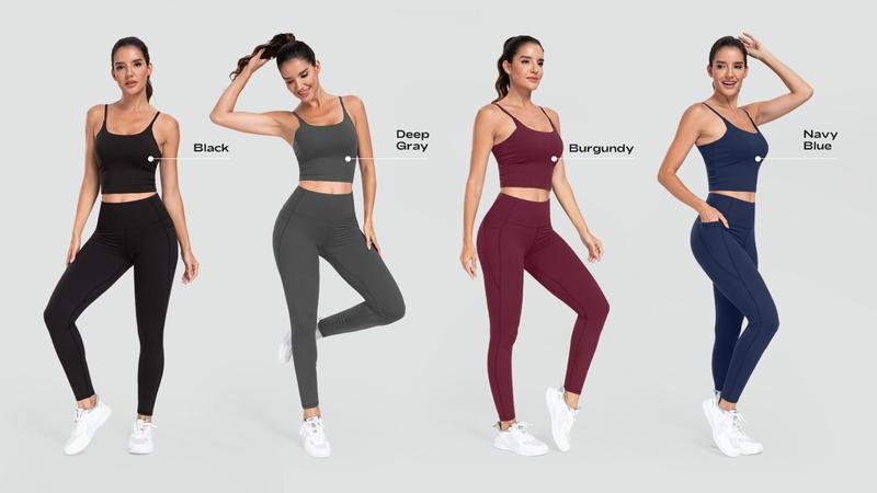 NORMOV 3-PACK Built-in Bra Tank Top Longline Sports Bra Scoop Neck U Back Workout Crop Top with One-Piece Bra Pads for Active Wear instant active charm geneva  glow corset  demujer Cropped Activewear Padded Supportive Seamless