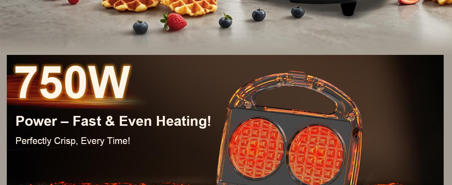 OSTBA Mini Waffle Maker 750W, Double 4-Inch Belgian Waffles Iron, Nonstick Plates, Compact Breakfast Appliance, Easy to Clean, Perfect for Kids & Family Breakfast
