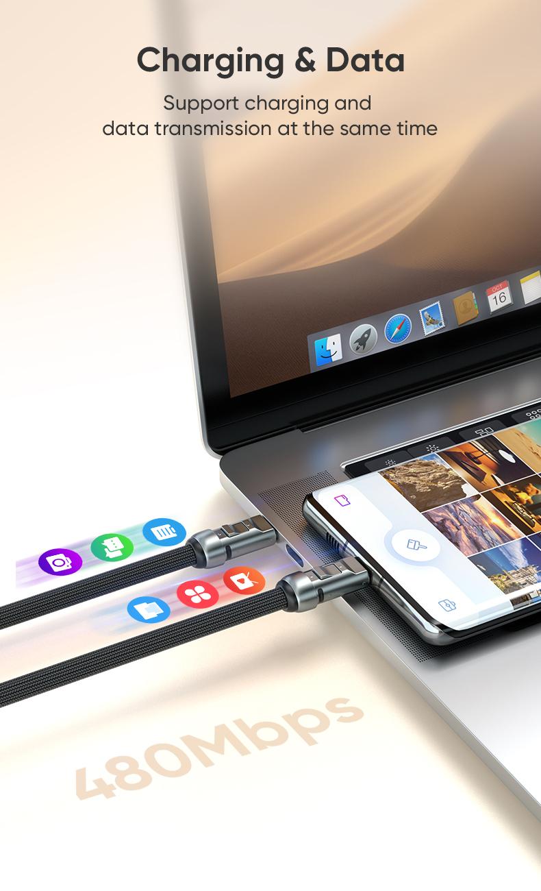 240W USB-C Fast Charging Phone Lanyard 7mm Nylon Crossbody Wrist Strap Lanyard Data Cable 2 in 1 Smartphone Cellphone Flexible Travel Charger