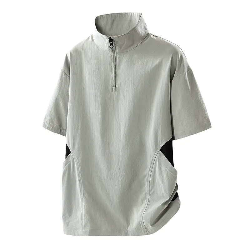 Men's Quick-Dry Half-Zip Performance T-Shirt with Stand Collar, Lightweight Short Sleeve Top for Outdoor Training, Activewear Athletic, Athletic Style Activewear, Fitness Clothes Tops, Colorblock