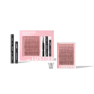 LUSTIER SILK LASH KIT - 140 PCS Premium Feather-Soft D-Curl Cluster Lashes 8mm-18mm Eyelash Extensions with Adhesive & Tweezers