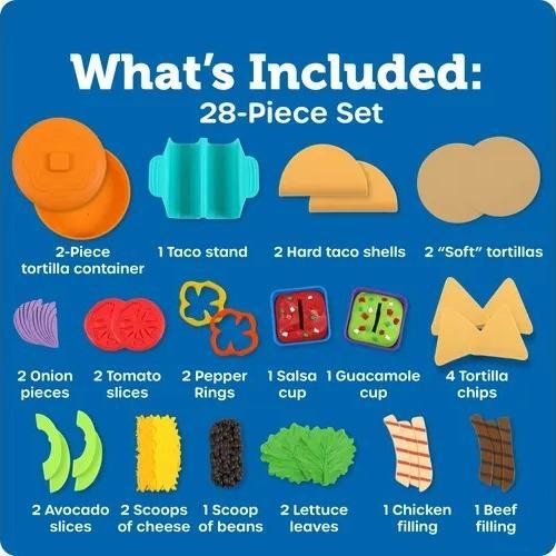 Learning Resources New Sprouts Taco Night 28-Piece Play Food Set for Kids' Kitchens Realistic Accessories & Durable Plastic for Pretend Play