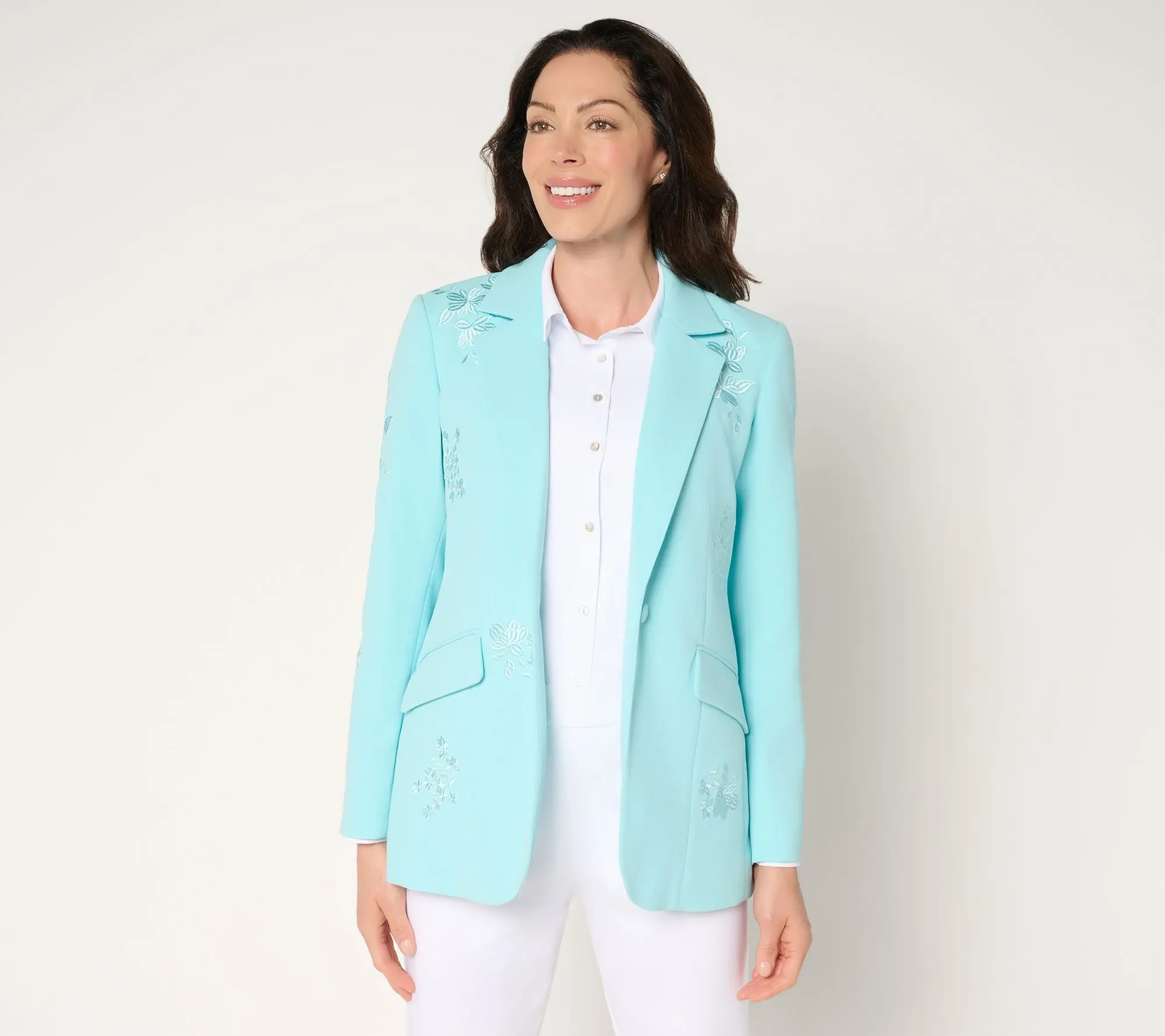Dennis Basso Petite Luxe Crepe Blazer with Embroidery Dennis Basso Petite Luxe Crepe Blazer with Embroidery