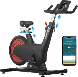 Gaomon 5-in-1 Self-Powered Indoor Stationary Bike for Home Gym, 350 lbs Weight Capacity, 32-Level Adjustable Magnetic Resistance, Emergency Brake, Silent Belt Drive, Adjustable Handlebar & Seat, Exclusive App
