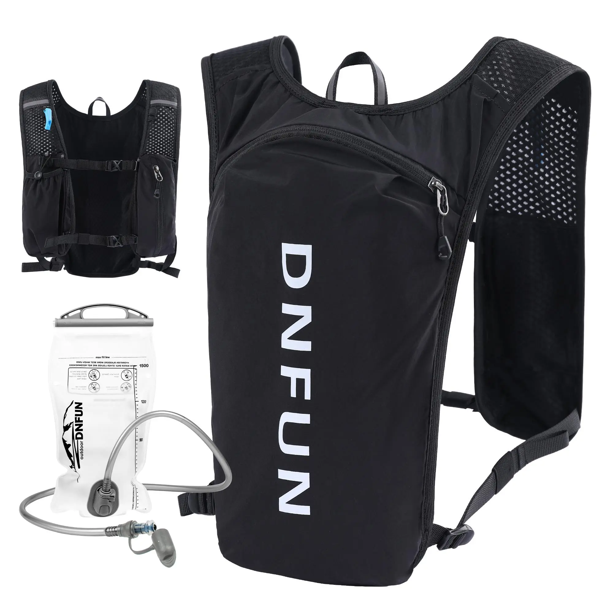 Unisex Lightweight Nylon Activewear Hydration Vest Hydropack - 140g Training/Running Gear, 1.5L Water Bladder, 4 Pockets, Adjustable Hip Belt/Shoulder Straps, Breathable Mesh, Minimal Bulk, Ergonomic Comfort for Outdoor Sports Enthusiasts