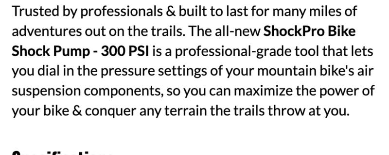 ShockPro™ Mountain Bike Shock Pump with Gauge - 300 PSI