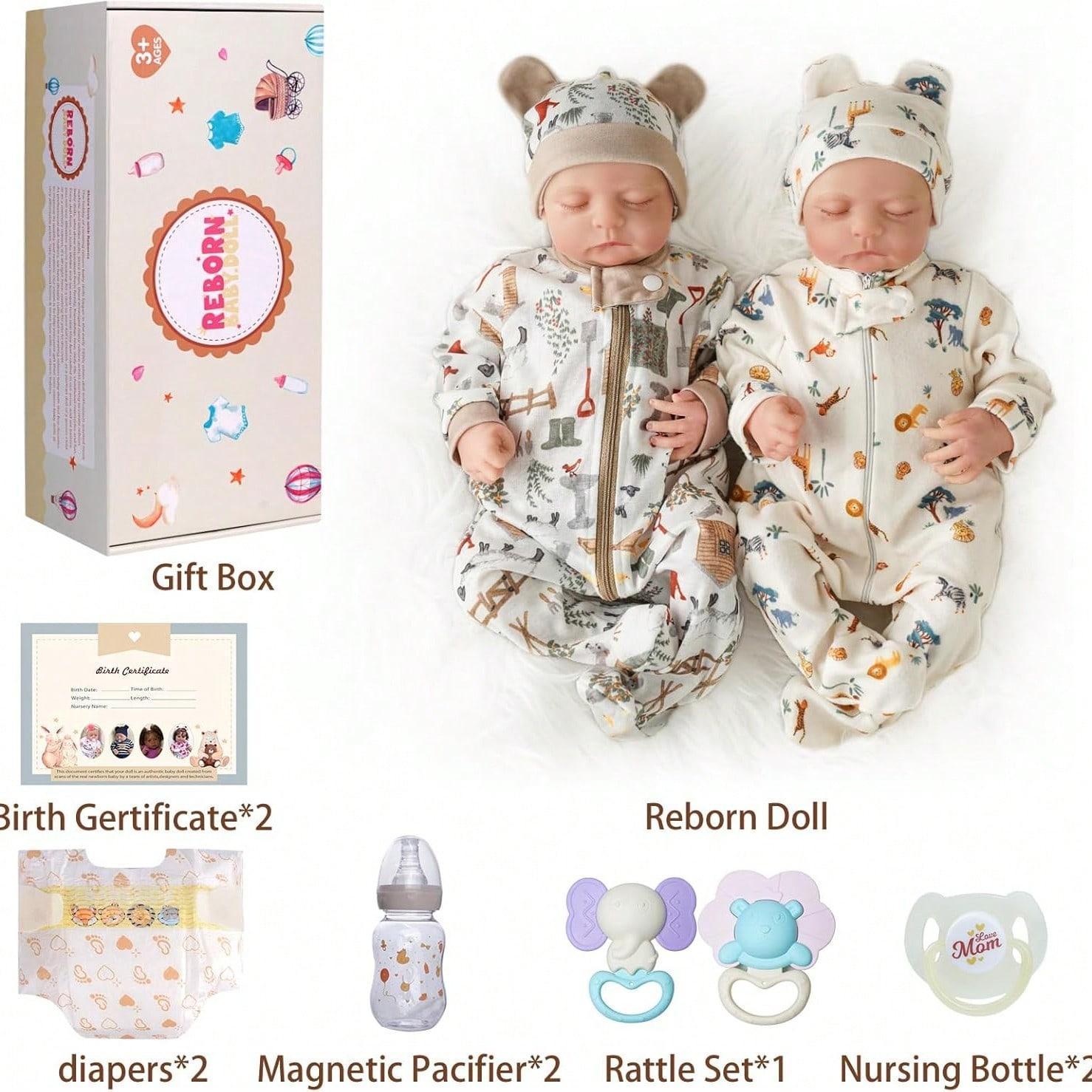 BABESIDE Lifelike Reborn Baby Dolls Twins, 17 /20 inch Soft Vinyl Limb Cloth body Dolls Realistic Newborn Real Life Baby Boy Girl Dolls with Clothes and Pacifier Toy Gift for Kids Age 3+