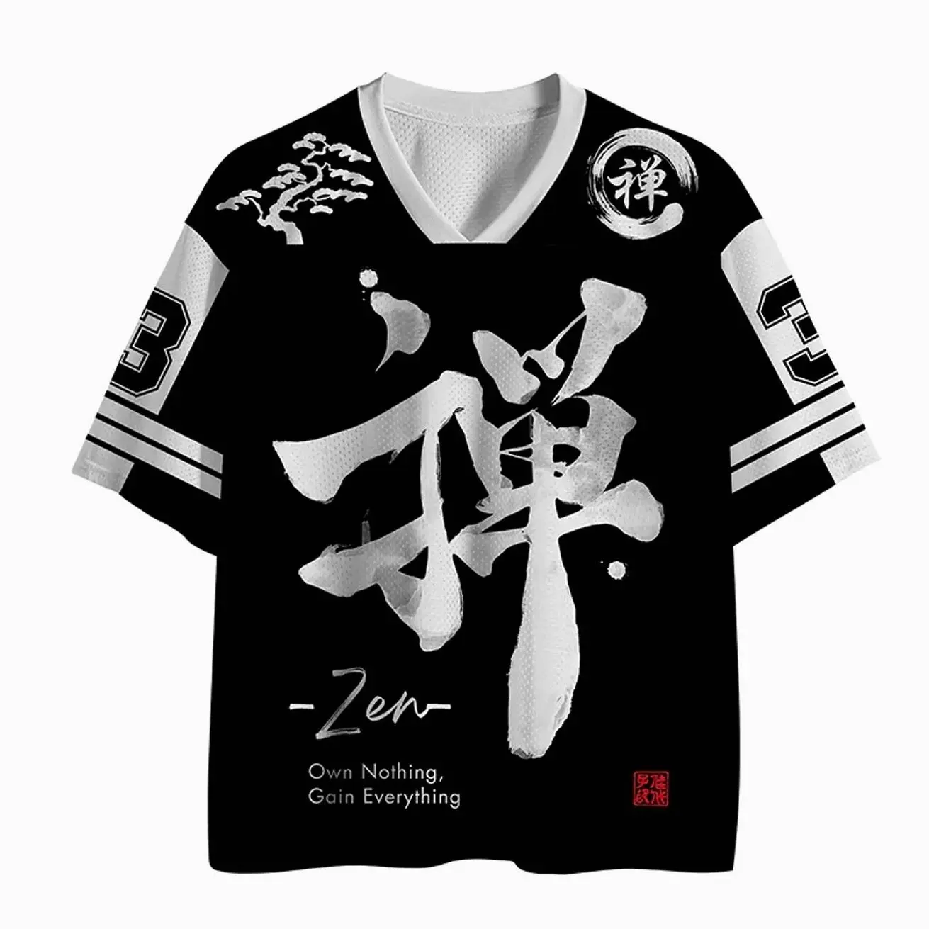 Japanese Zen Kanji Minimalist Spiritual Inspired Japanese Calligraphy Graphic Unisex Breathable Mesh Jersey Shirt FGZ