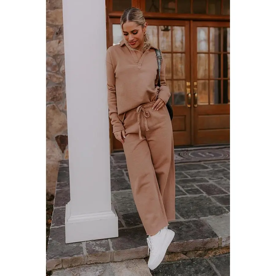 Cozy Cues High Waist Wide Leg Fleece Pants in  Camel