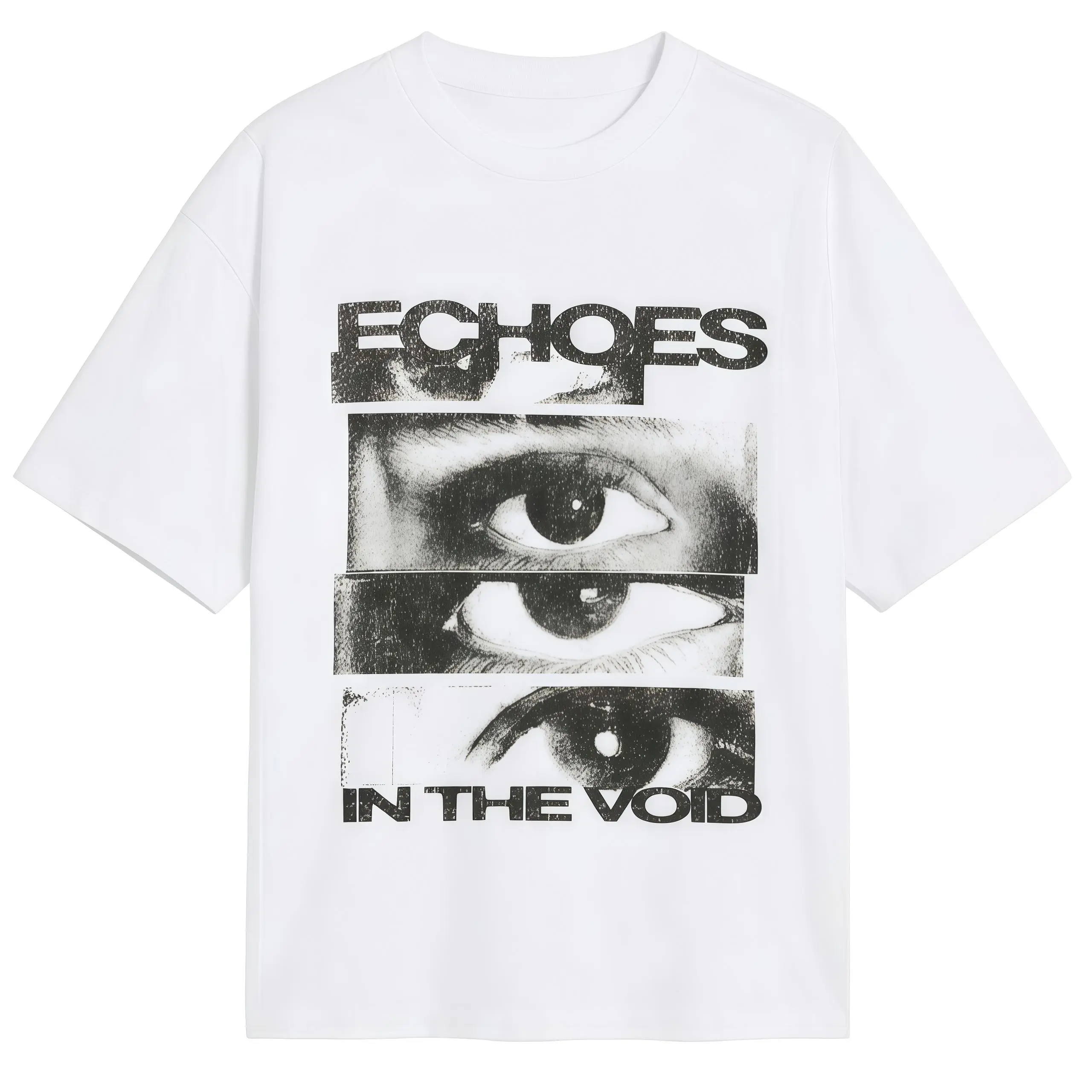 Echoes In The Void Graphic T-Shirt Artistic Eye Print Retro Glitch Art Thermal transfer printing Tee Men's Casual Cotton Menswear Crewneck Stylish Short Sleeves Tshirts Top Womenswear Streetwear Tshirt Summer Shortsleeve Summer Fit T-Shirt