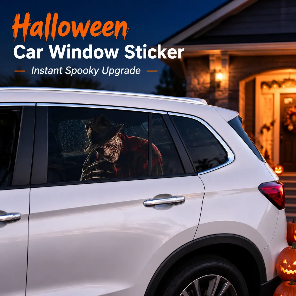 Car Window Decal - Perforated One Way Vision Halloween Horror Window Cling Sticker, 3D Realistic Scary Ghost Passenger Graphic for SUV, Truck, Van & Auto Rear Side Window, Spooky Gag Gift for Drivers, Men & Horror Fans