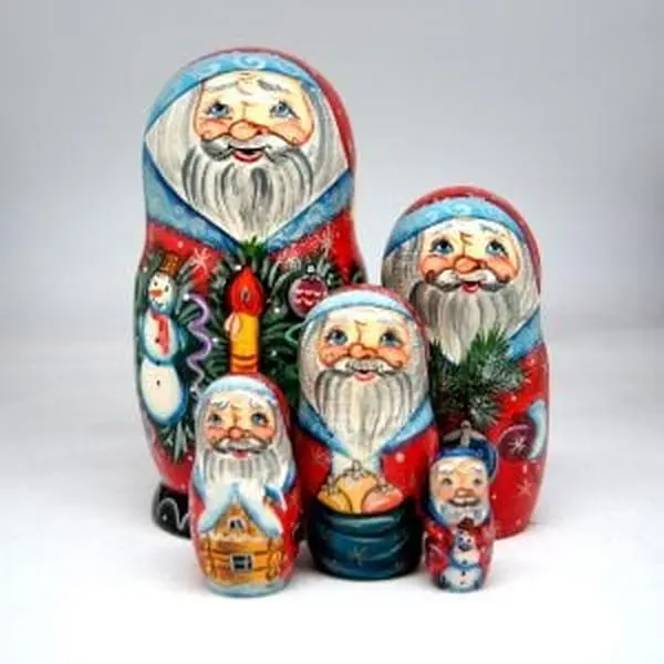 Linden Wood Russian Matryoshka Wooden Nesting Doll - 5-Piece Handcrafted Hand Painted Festive Christmas Decoration Toy, 1.5lbs, Fine Details, Easy Open/Close, Matryoshka Art Collectible for Candy Storage, Mothers Day Gift