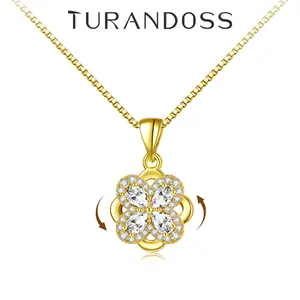 Turandoss Lucky Spinning 4-Leaf Clover Necklace for Women, Adjustable Chain