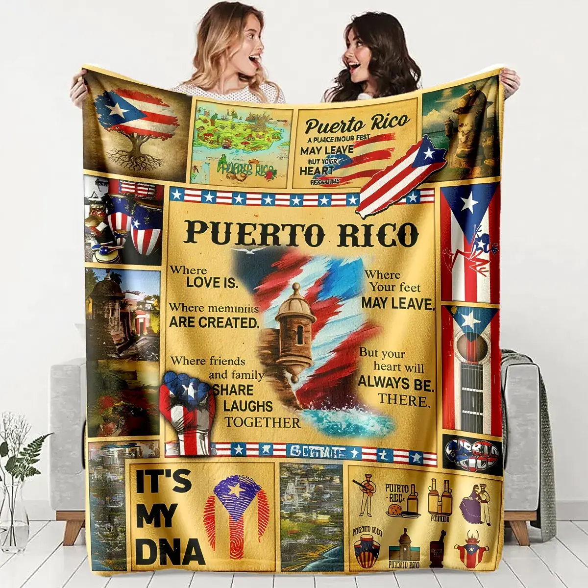 Puerto Rico-themed blanket, made of soft flannel fabric, warm and durable, is the perfect gift for culture enthusiasts, home decoration, and travel souvenirs.
