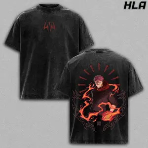 Wash Tee Ryomen Sukuna, Jujutsu Kaisen Anime Shirt, Acid Washed Heavy Cotton Tee, Double Printed Front Back, Oversize Fit Unisex, Anime Street Outfit, Vintage Anime Style, Gift For Anime Fan