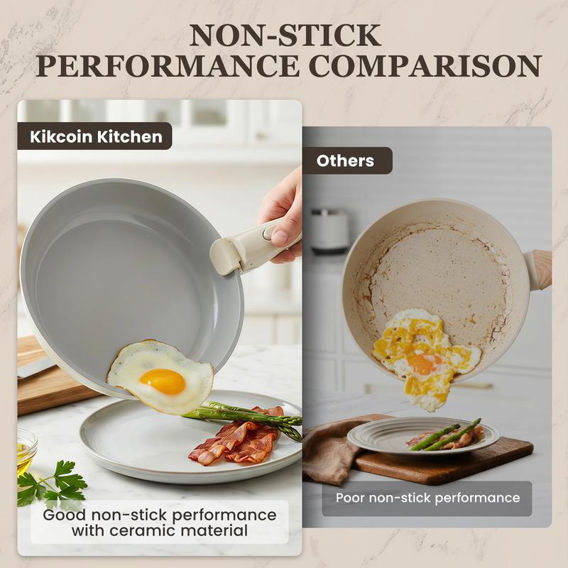 [Dishwasher safe]Kikcoin Nonstick Non-Toxic Ceramic 22pcs cookware set with detachable handle,Lids,pots pans set complete Cookware Set,PFAS-Free,Oven Safe,Kitchen,Outdoor Induction Compatible,NewYearGiftIdeas,ChristmasGifts