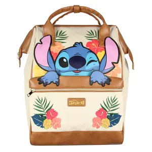 Disney Lilo And Stitch Backpack 3D Character Embroidered Floral Design Faux Leather Travel Tote Bag