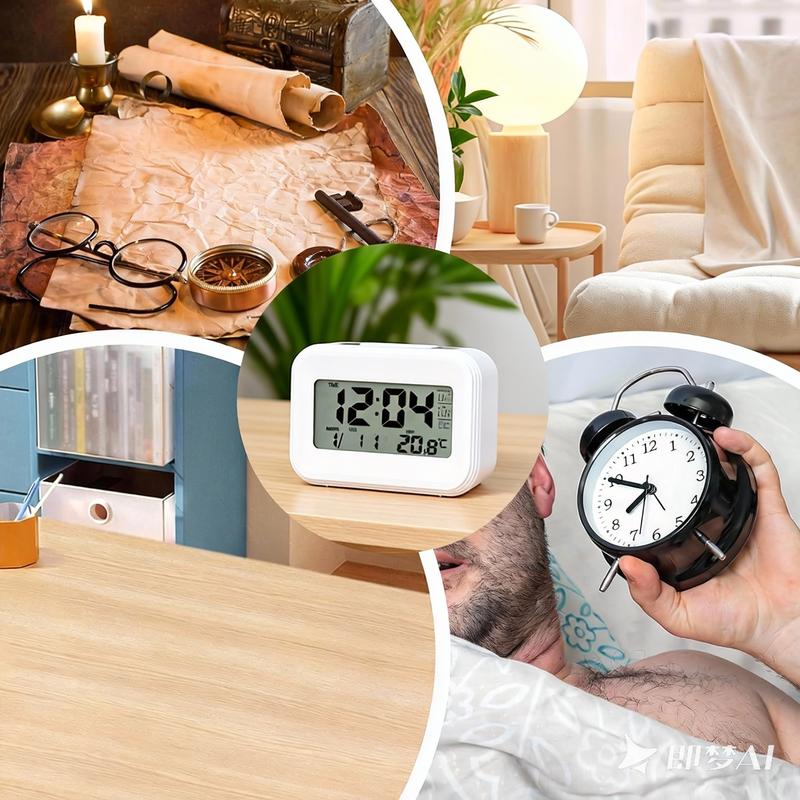 DAYBETTER Battery Operated Digital Alarm Clock with HD Screen Multi-Function Desk Clock with Snooze Night Light Date & Temperature Display for Bedroom Office Travel