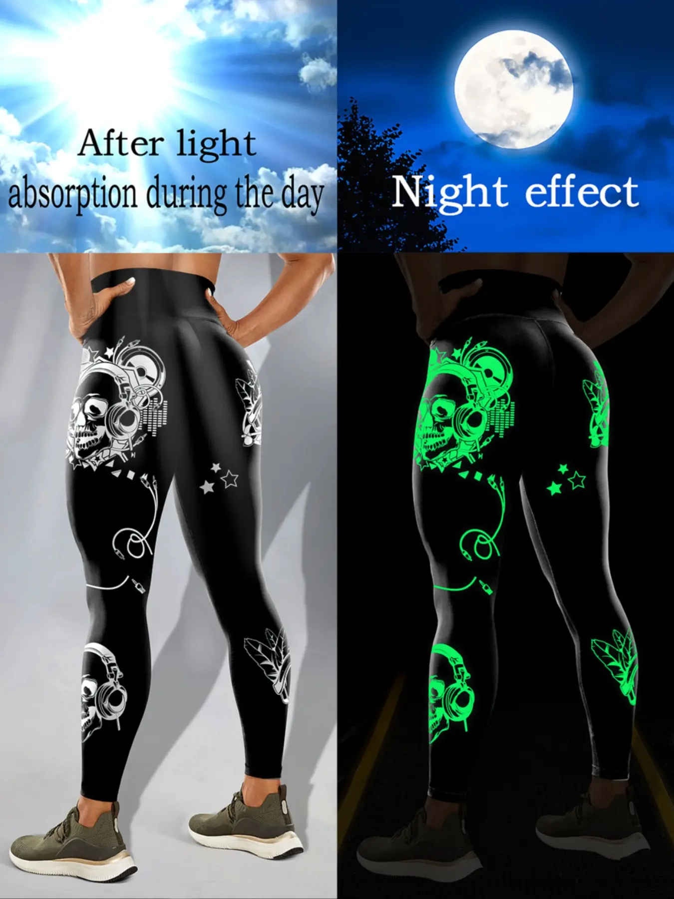 Women's Skull Print Elastic Yoga Pants, High Waist Comfortable Breathable Casual Pants, Sports Stretchy Leggings, Yoga Bottoms, Polyester Spandex Blend