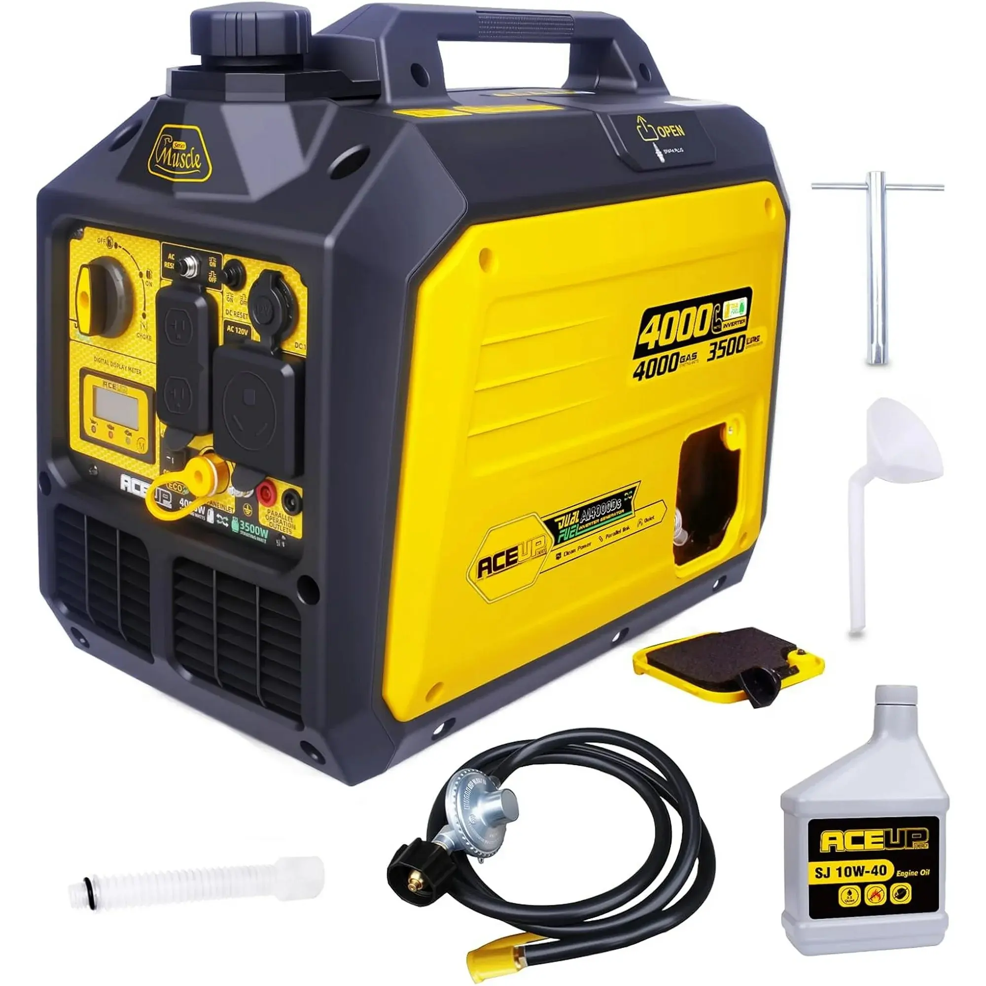 Aceup Energy 4000W Dual Fuel Inverter Generator - Portable and Quiet, Gas & Propane Powered, RV-Ready, EPA Compliant for Home Use with Quiet Operation