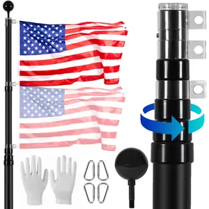 VEVOR 20FT Telescoping Flag pole Kit,  , Heavy Duty Aluminum Alloy in Ground Flag Poles for Outside, 3 Display Modes Flagpole with 3x5 American Flag, Professional Accessories, Black Banners Lightweight