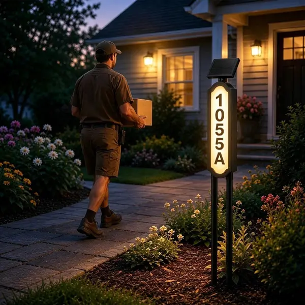 Solar Address Sign, Lighted House Numbers, Waterproof Solar Powered LED Address Plaque for Easy Delivery & Night Visibility, Outdoor Illuminated House Number Sign for Front Yard & Driveway, Wall-Mounted or Ground Stake, 3 Light Modes, #backtoschool
