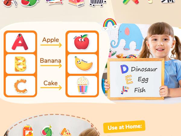 JoyCat Fridge Magnets, 26 Cute Objects & Uppercase Letters, Large Refrigerator ABC Alphabet Magnets Set for Kids, Preschool Learning Spelling Alphabet Gift Toys