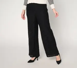 BEAUTIFUL by Lawrence Zarian Petite Wide Leg Lace Pull-On Pants