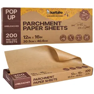 Katbite 200PCS Pop-Up Parchment Paper Sheets, Unbleached Baking Paper, 9x13 10x15 12x16, Pre-Cut Non-Stick Parchment for Baking, Cookies, Oven, Air Fryer, Cooking, Roasting, Steaming, Food Grade, Waterproof, Heat Resistant