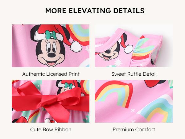 PatPat Disney Baby Girl Dress Mickey & Friends Print with Bow Holiday Outfit for Photos Festive Mickey & Friends Print Dress，easter