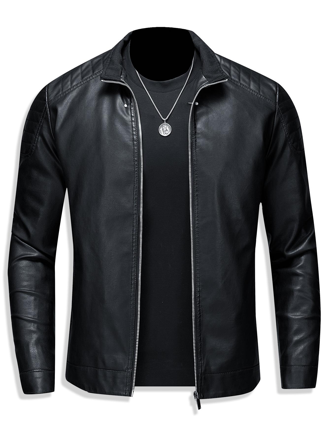 New Autumn And Winter Men's Leather Jacket With Fleece Lining Warm Casual Turn-Down Collar Leather Coat For Men SpringStatements