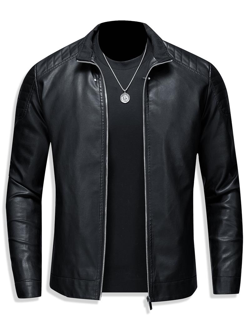 New Autumn And Winter Men's Leather Jacket With Fleece Lining Warm Casual Turn-Down Collar Leather Coat For Men