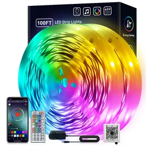 LED Light Strip 100FT Smart APP Control & Remote Music Sync Mic Mode Dimmable Timing RGB Lights for Bedroom Living Room Decoration