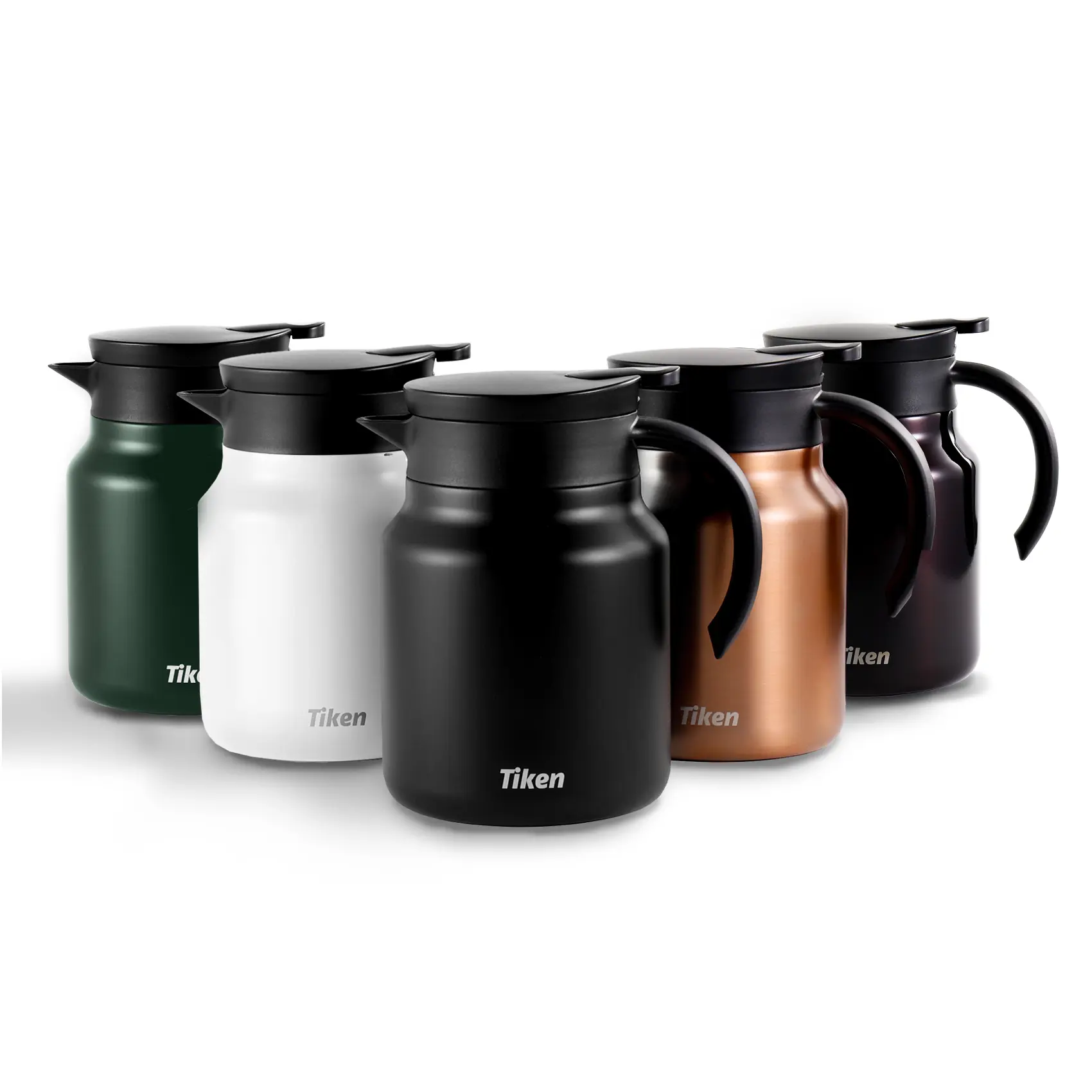 Tiken Double-Walled Vacuum Insulated Stainless Steel Coffee Carafe - Lid-Equipped, Eco-Friendly Lid, Vacuum Seal, Leakproof, Compact, Durable Beverage Pitcher with Lever-Actuated Pouring Spout, Nonslip Base, Lightweight for Hot Drinks Use