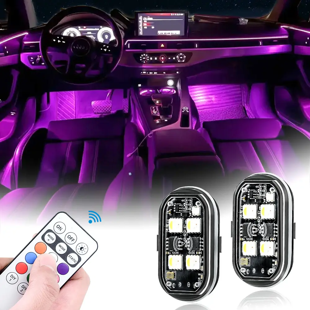 2pcs/4pcs/6pcs Wireless LED Strobe Lights for Cars - Rechargeable Anti-Collision Warning Lights, Cool Car Stuff for Auto Interior Upgrade with Batteries
