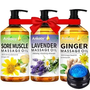 Valentines Day Gifts for Him & Her-3 Pack Massage Oil for Massage Therapy,Sore Muscle Arnica Oil & Relaxing Lavender Oil & Ginger Oil Lymphatic Drainage & Massage Ball,Valentines Gifts for Men Women