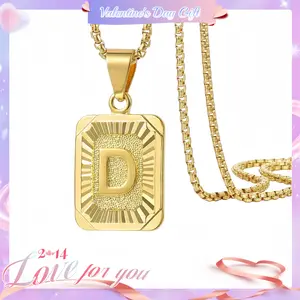 [Valentine's Day Gift]Initial A-Z Letter Pendant Necklace Mens Womens Capital Letter Yellow Gold Plated Stainless Steel Box Chain 22inch