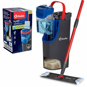 O-Cedar H2prO 2-Tank Wringing Chamber System Microfiber Sliding Flat Mop with Bucket for Fast Cleaning & Easy Maneuverability - Lightweight
