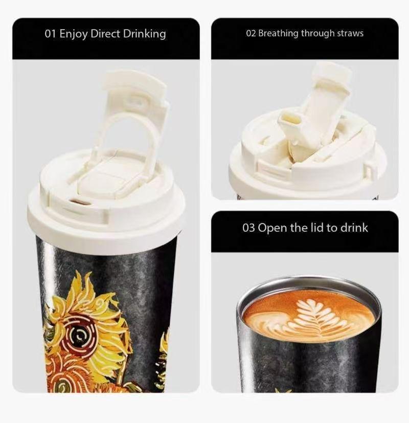 Art Design Flower Titanium Thermos 500ml/17oz 16H Hot 16H Cold