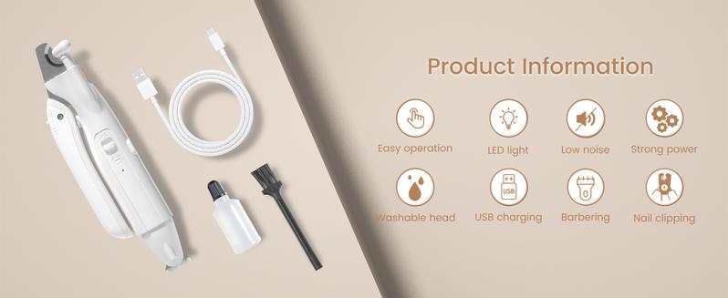 Vankoo 2-in-1 Pet Grooming Tool – LED Dog Nail Clipper & Paw Hair Trimmer, Rechargeable & Waterproof, Safe for Dogs & Cats